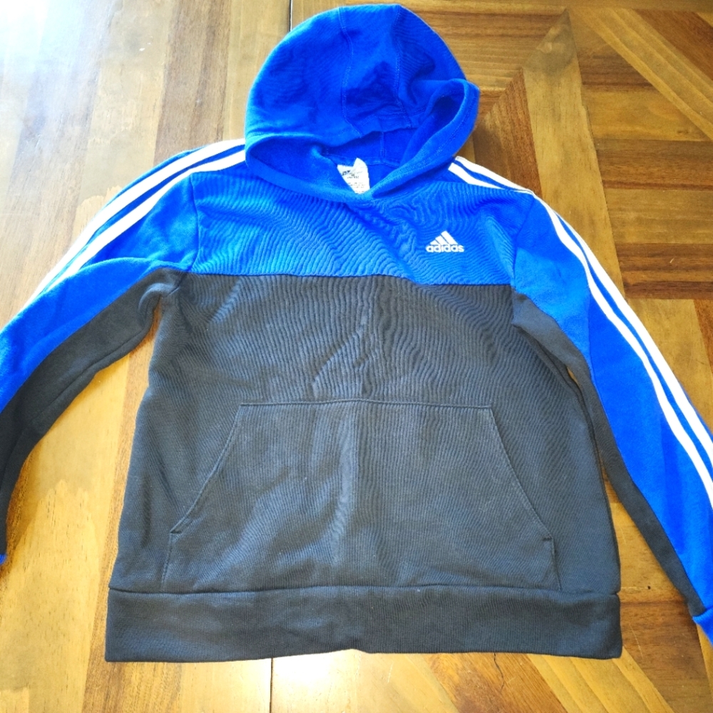 Adidas Sweatshirt Hoodie Boys Youth Size Medium 10-12 Blue Black